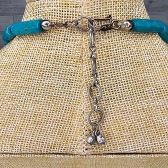 Natural Dark Teal Jadeite Stone Multi Strand Layered Necklace HEAVY 17"L - Picture 4 of 4